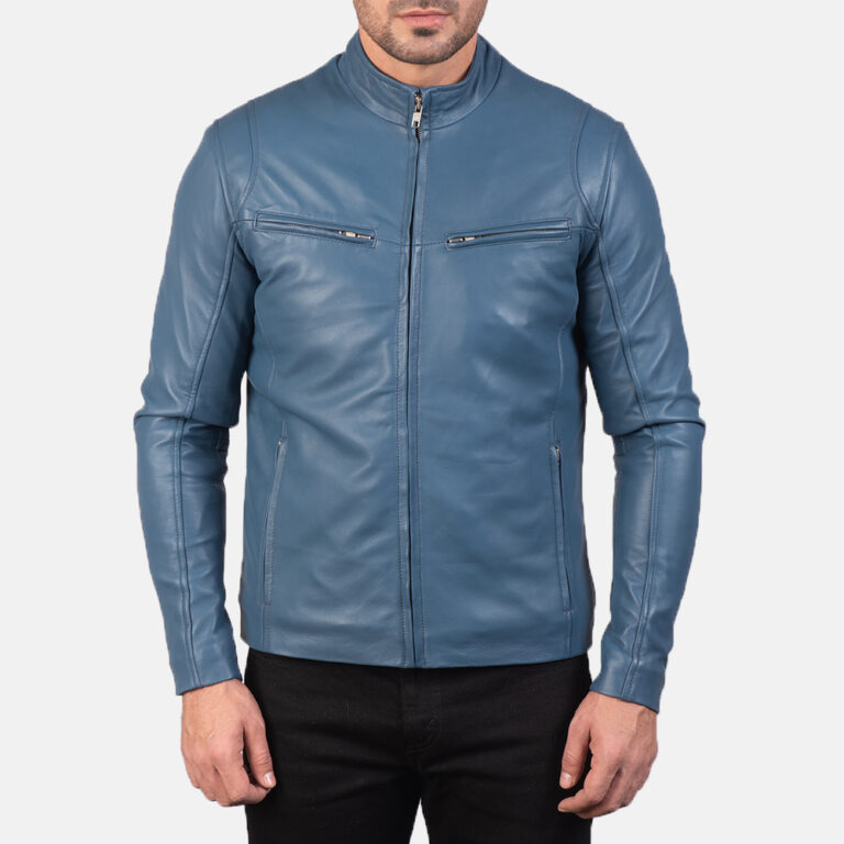 Mens Ionic Blue Leather Biker Jacket7988-5-1577532947732